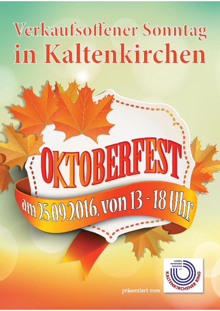 Verkaufsoffener Sonntag am 25.09.2016 von 13.00 bis 18.00 Uhr