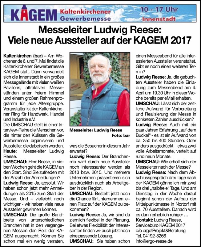 UMSCHAU Pressebericht vom 15. März  zur KAGEM 2017