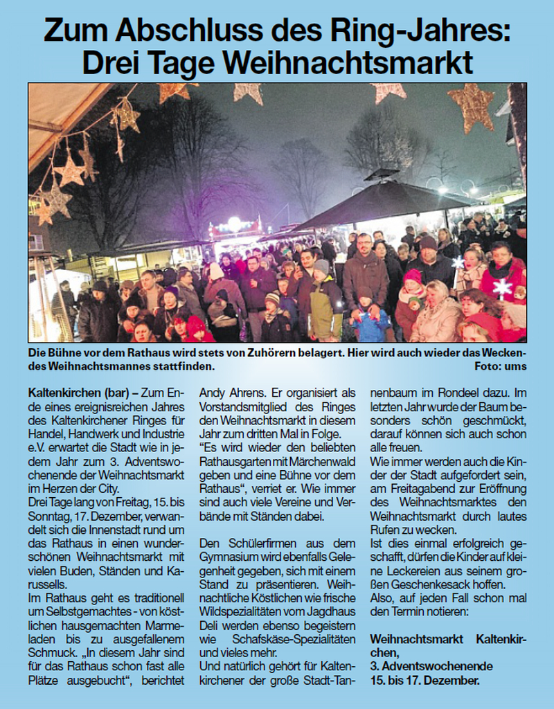 Bericht in der Umschau zum Weihnachtsmarkt 2017